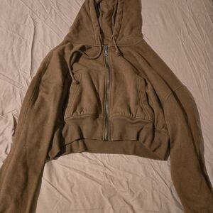 Aeropostale Olive Brown Cropped Zip Hoodie